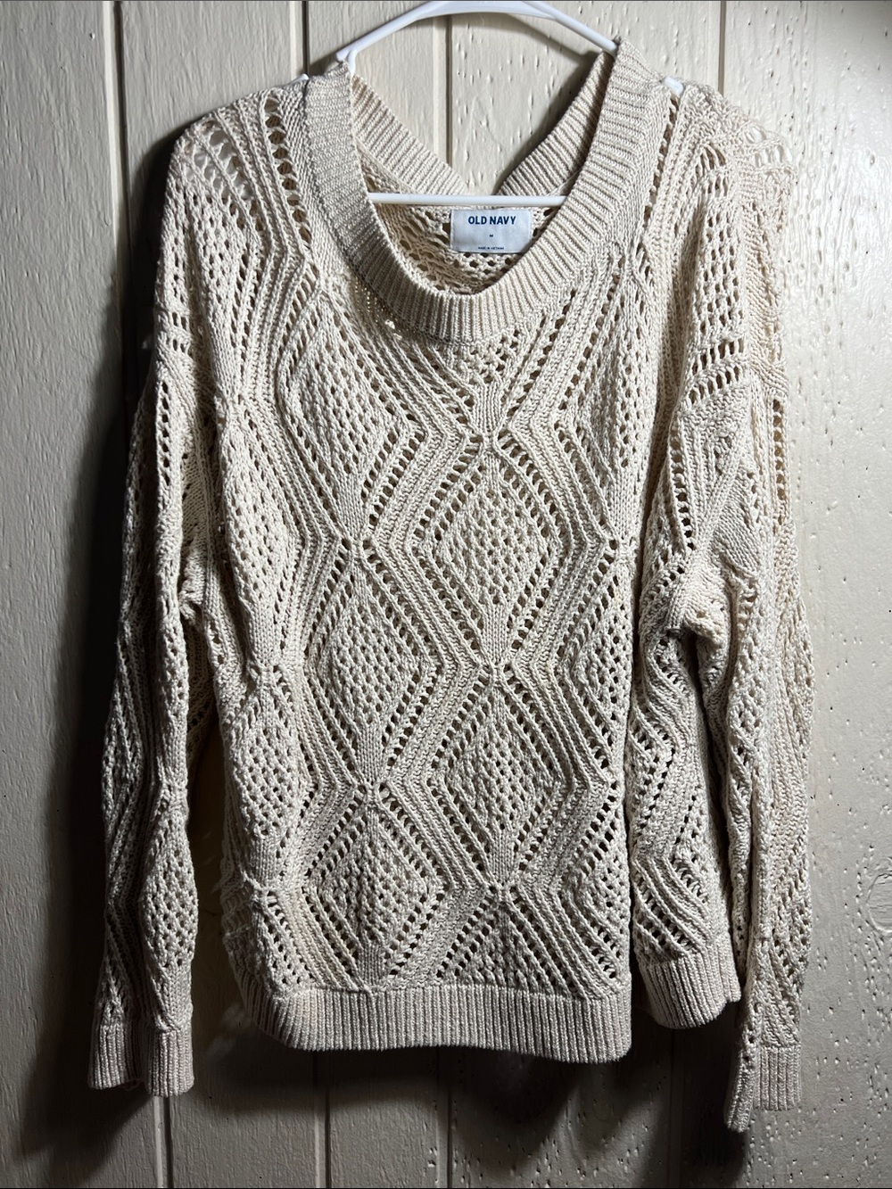 Old Navy Women's Cream Openwork Crewneck Sweater